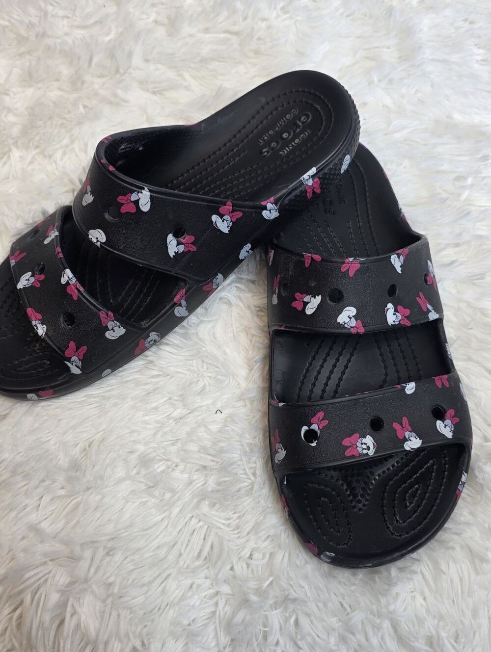 Crocs Black Minnie Mouse Print Slide Sandals Sz 9
